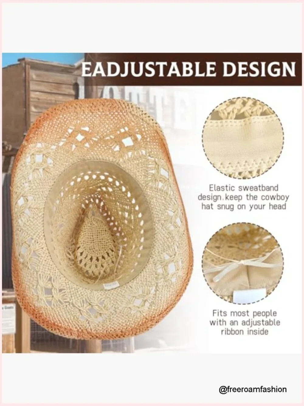 Straw Cowboy Hat Wide Brim Western with Decorative Band